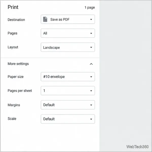 Configure as opções de impressão do navegador com o tamanho do papel definido para envelope nº 10.