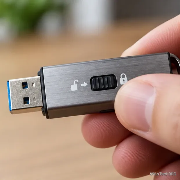 Gros plan sur une clé USB avec un verrou coulissant et des symboles de verrouillage