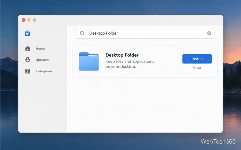 Illustrative AppCenter search result for Desktop Folder with its install action