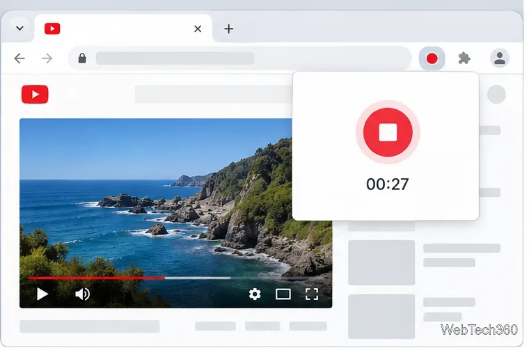 Un panou de captură audio din Chrome care afișează un buton de oprire și timpul de înregistrare scurs.