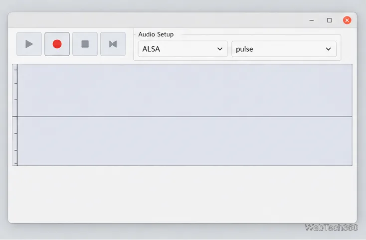 Audacity Audio Setup toolbar with ALSA as the host and pulse as the recording device
