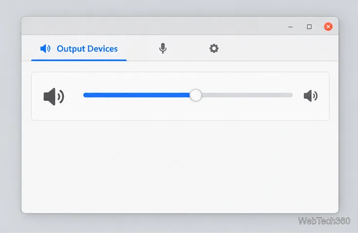PulseAudio Volume Control Output Devices tab with an output level slider