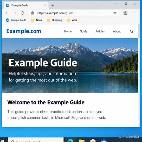 Edge reopened to the saved Example Guide page with the Favorites bar visible.