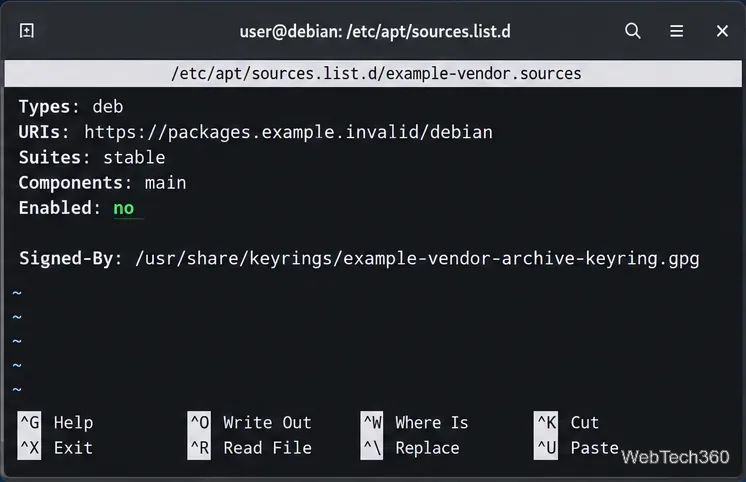 deb822 APTリポジトリのスタンザでEnabled noが設定されたDebianソースファイル