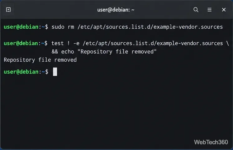 Debianターミナルで、専用のサードパーティ製APT .sourcesファイルを削除する