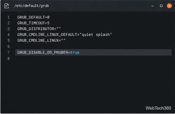 GRUB defaults file with GRUB_DISABLE_OS_PROBER set to true