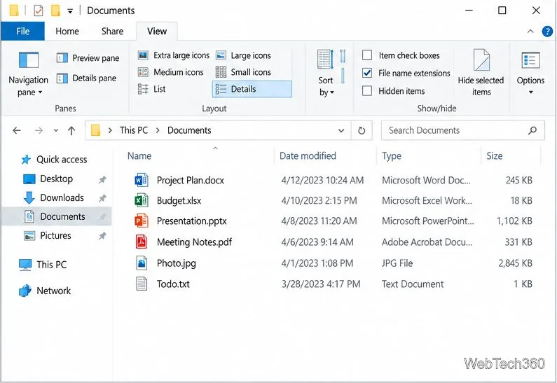 Explorateur de fichiers Windows 10 avec cases à cocher des éléments décochées et lignes de fichiers sans carrés de sélection.