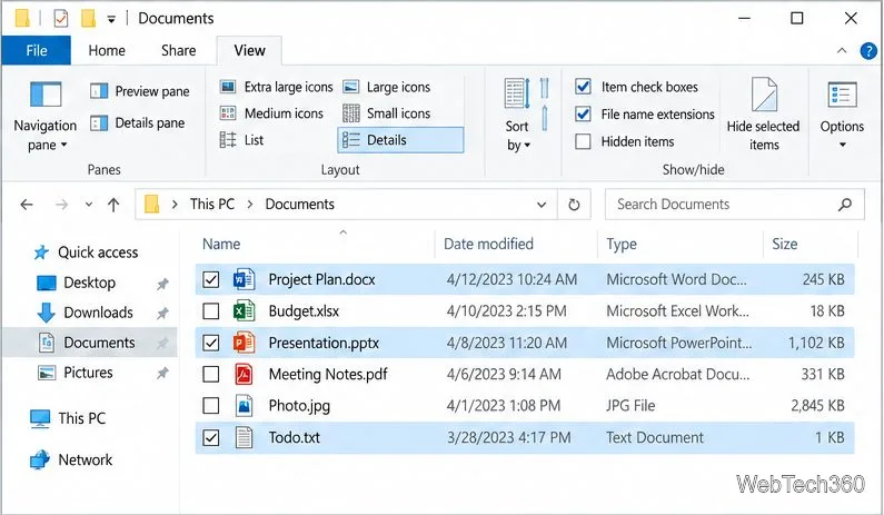 So entfernen Sie Kontrollkästchen in Windows 10 im Datei-Explorer