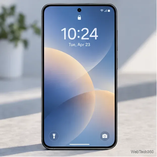 На экране блокировки Galaxy отображаются часы на фоне сине-золотых обоев.