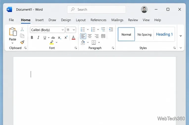 В окне Microsoft Word, открытом повторно, отображаются заголовок документа и значок изображения профиля, но рядом со значком не отображается имя учетной записи.