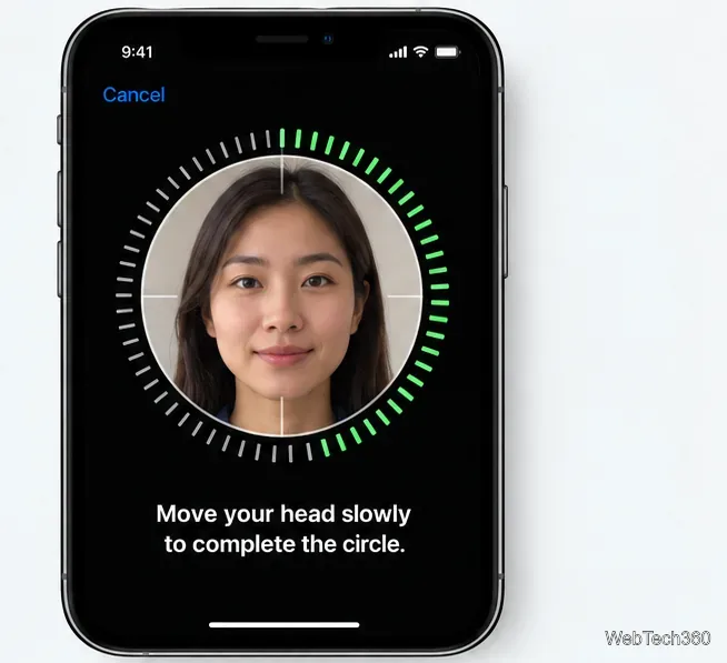 First Face ID scan with a face centered inside the circular guide