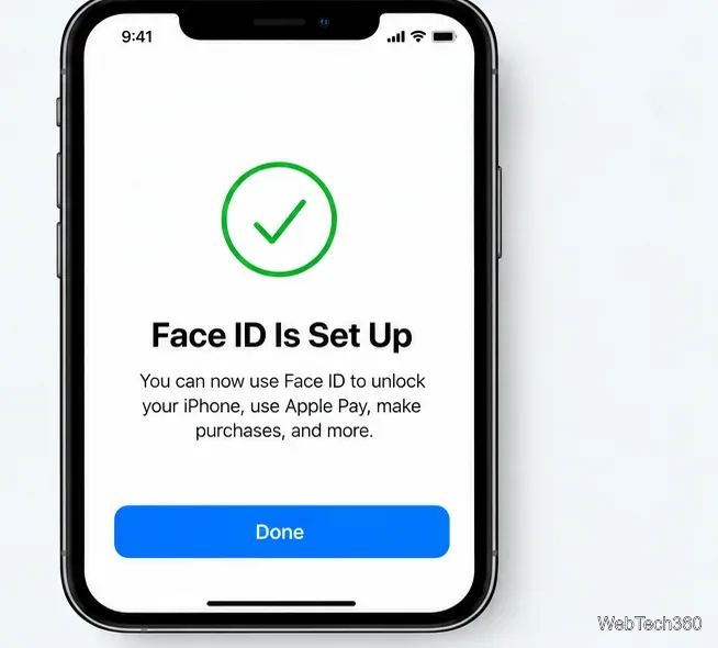 Face ID setup completion screen with the Done button