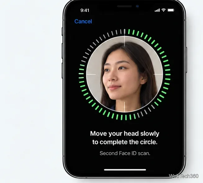 Second Face ID scan with the circular progress guide nearly complete
