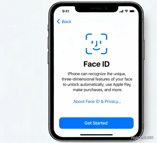 Face ID setup screen with the Get Started button