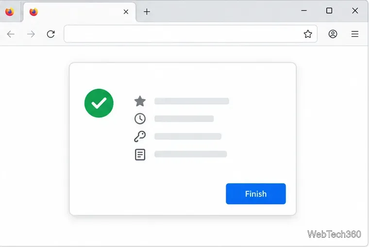 В Firefox следует обновить окно завершения с кнопкой «Готово».