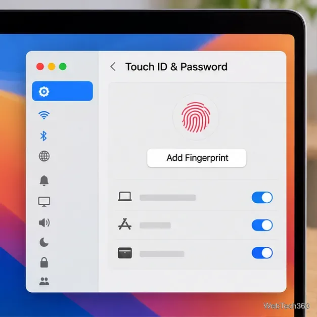 Il pannello Touch ID e password mostra il pulsante Aggiungi impronta digitale.