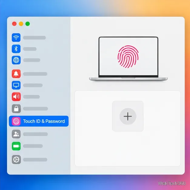Il pannello delle impostazioni di Touch ID senza impronte digitali salvate e con un pulsante "+".