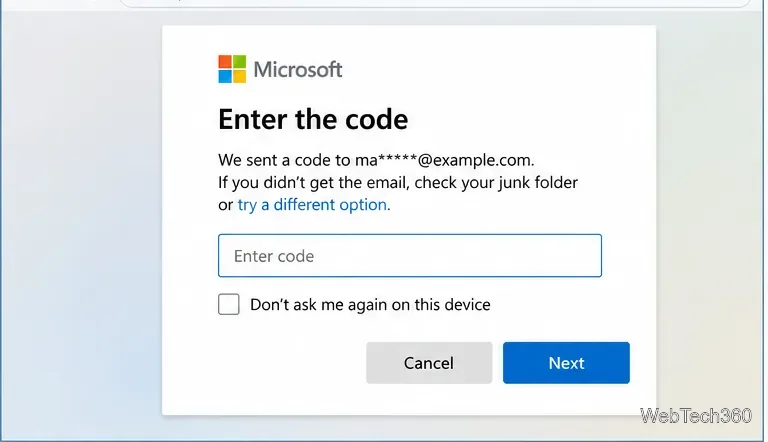 Microsoft account recovery screen with a field for entering the security verification code