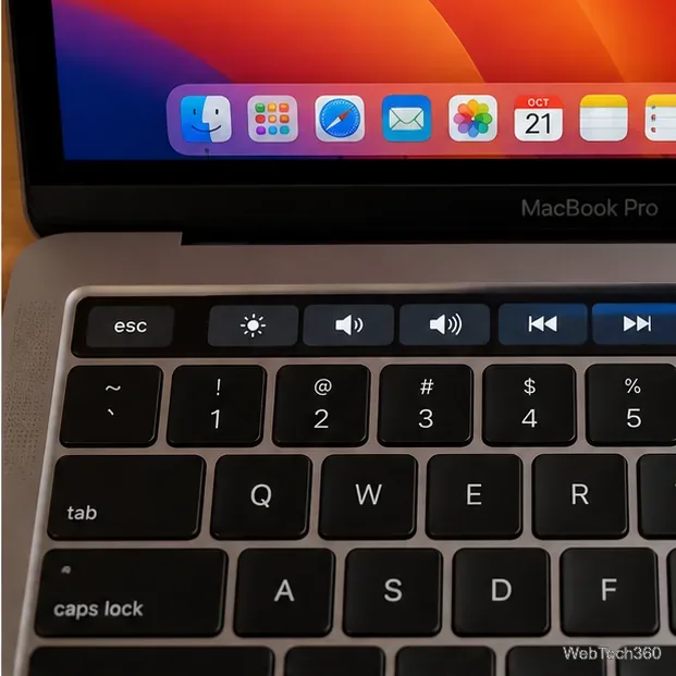 Une Touch Bar de MacBook Pro affichant la Control Strip et les commandes système habituelles.