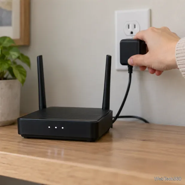 重啟等待結束後,一手恢復了路由器的電源。