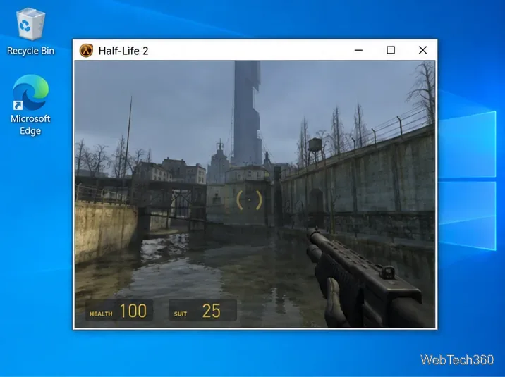 Half-Life 2 si apre in una piccola finestra sul desktop di Windows 10.