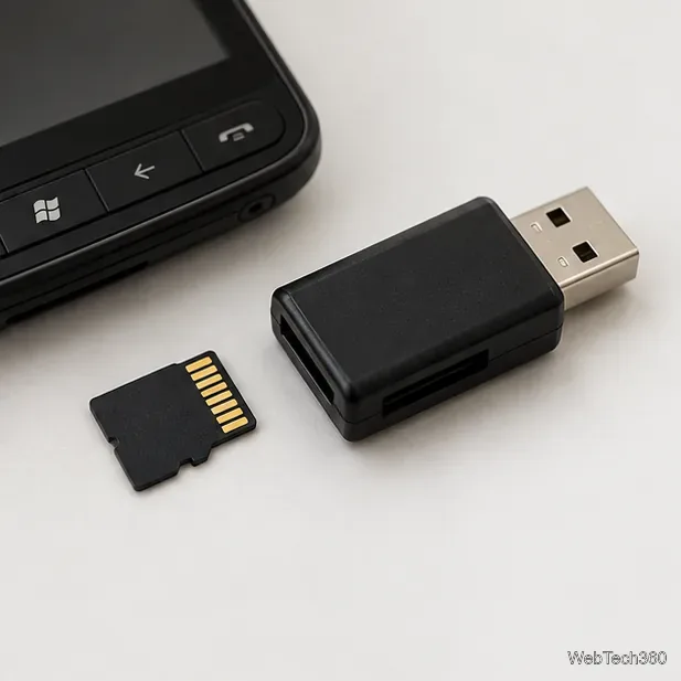 Устройство для чтения карт microSD и USB-карт рядом с телефоном HTC HD2
