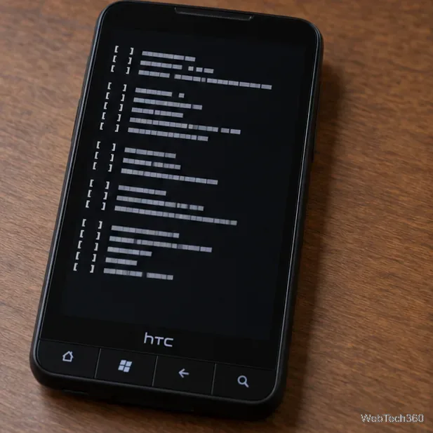 HTC HD2 с темным дисплеем процесса загрузки и нечитаемыми строками состояния.