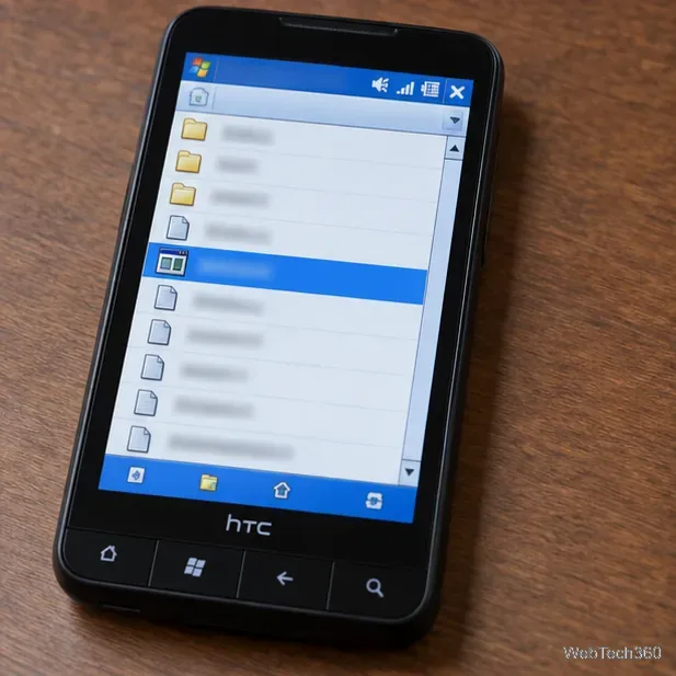 Файловый браузер HTC HD2 с выбранной строкой исполняемого файла.