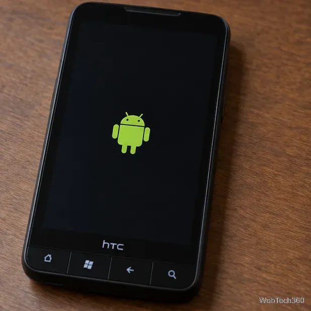 На экране HTC HD2 отображается ранний логотип загрузки Android.