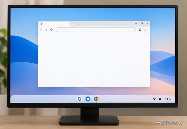 Un desktop în stilul sistemului de operare Chromium cu o fereastră de browser deschisă după configurare
