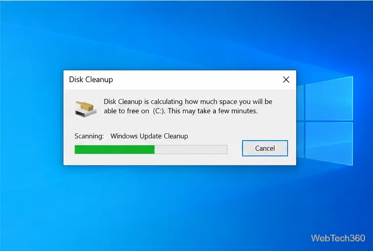 Disk Cleanup calculating how much space system files could free on drive C:.