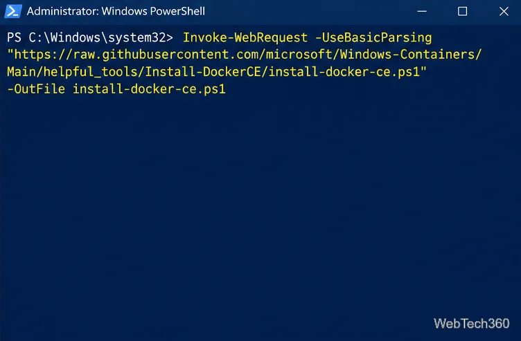 أمر PowerShell لتنزيل برنامج تثبيت Docker CE الخاص بنظام Windows من Microsoft