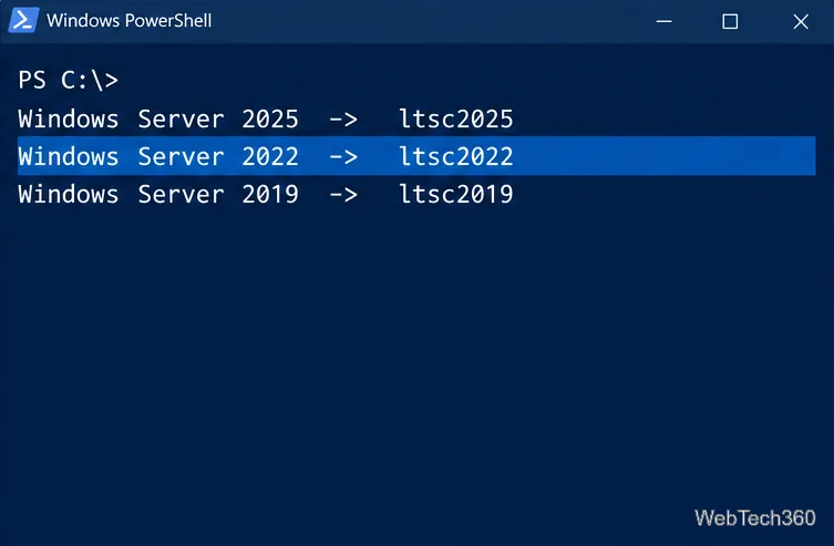 تتوافق أنظمة التشغيل Windows Server 2019 و2022 و2025 مع علامات صور حاويات LTSC المقابلة لها