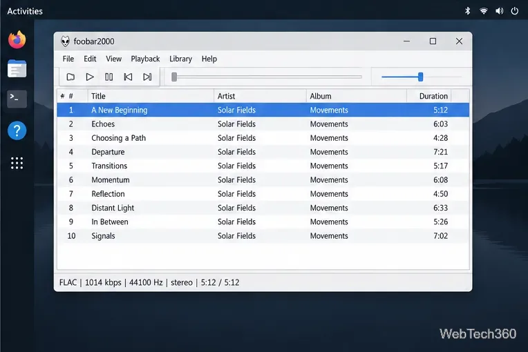 Foobar2000 player window open on a Linux desktop