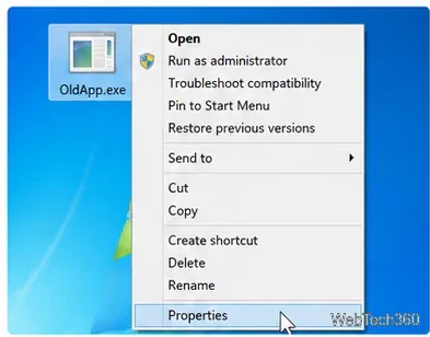 قائمة سياق البرنامج في نظام التشغيل Windows 7 تعرض أمر استكشاف أخطاء التوافق وإصلاحها