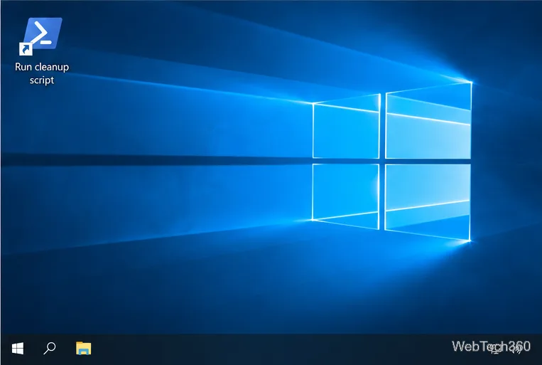 Área de trabalho do Windows 10 mostrando o atalho "Executar script de limpeza".
