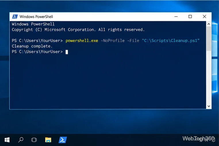 O console do Windows PowerShell mostra a limpeza concluída e o prompt retorna.
