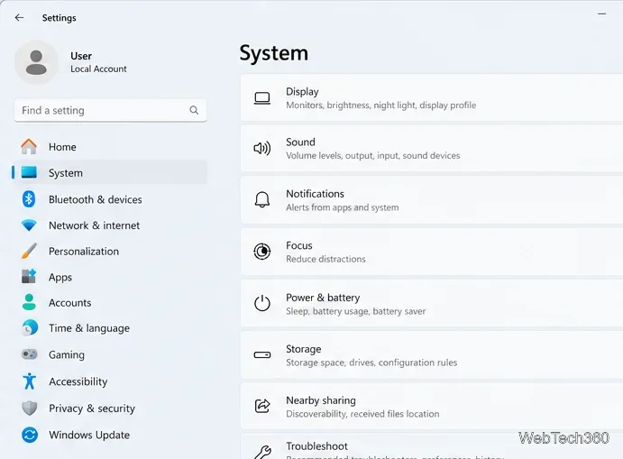 Page Système des paramètres de Windows 11 avec l'option Dépannage indiquée en bas du volet principal.