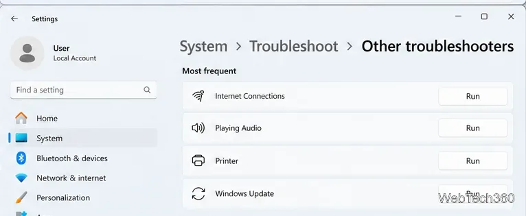 D'autres outils de dépannage affichent Windows Update et son bouton Exécuter.