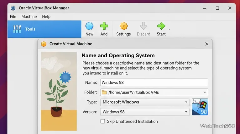 Linuxの仮想マシン上でWindows 98を実行する方法