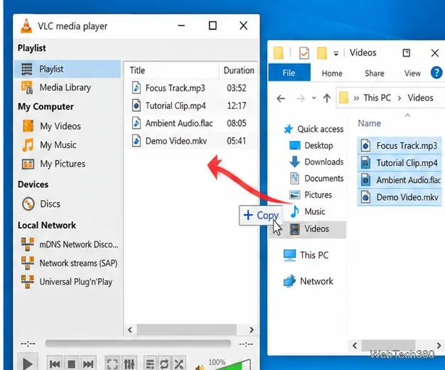 Windows File Explorer media files being added to the VLC playlist on Windows 10