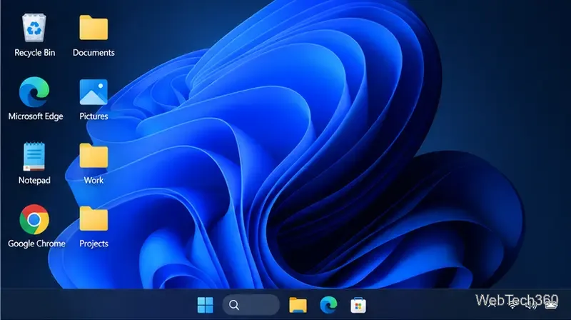 Desktop-Verknüpfungen in zwei übersichtlichen Spalten angeordnet, bevor ein Symbollayout gespeichert wird