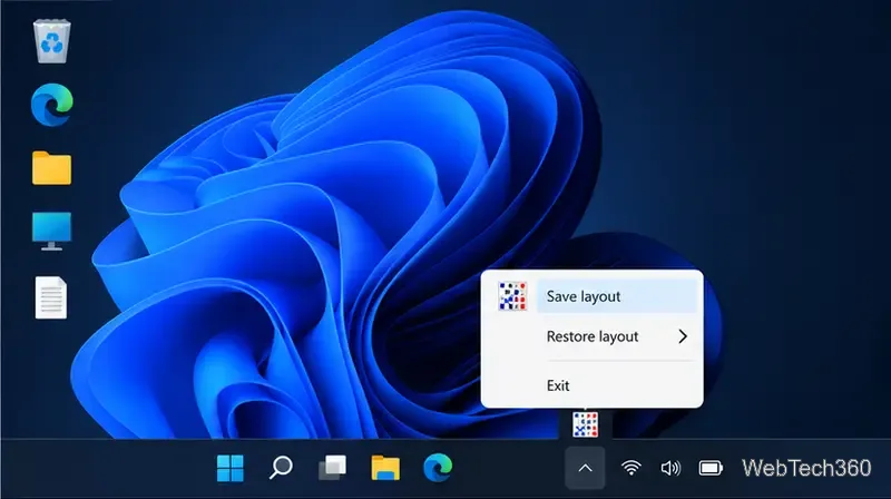 DesktopOK-Tray-Kontextmenü mit Schnellspeicher- und Wiederherstellungsoptionen