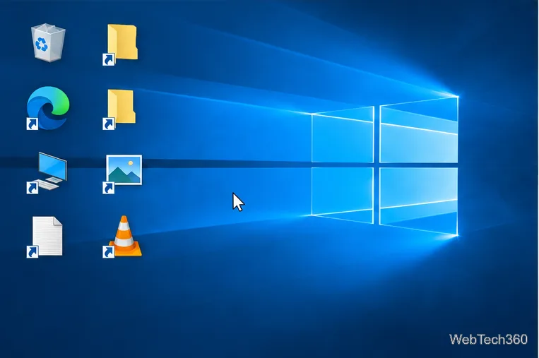 Ярлыки рабочего стола Windows 10, расположенные вручную в двух упорядоченных столбцах.