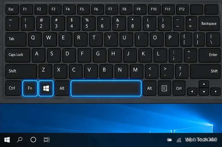 Les touches Fn, logo Windows et barre d'espace sont mises en évidence sur un clavier d'ordinateur portable compact.
