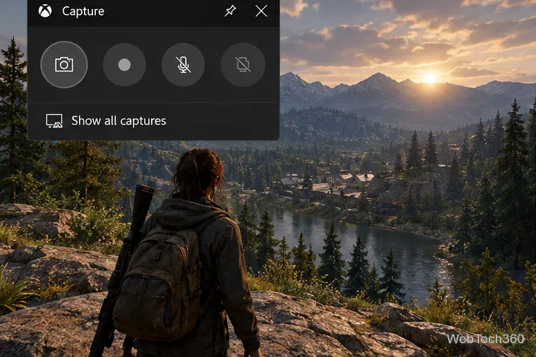 Widget de capture de la barre de jeu Xbox superposé à un jeu, avec la commande de capture d'écran visible.