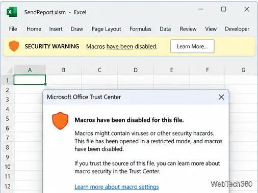 Excel-Sicherheitswarnung mit dem Hinweis, dass Makros für eine Datei deaktiviert wurden.