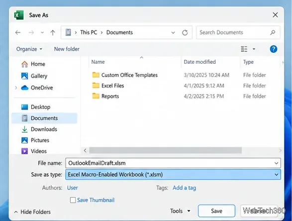 Excel-Speichern unter-Dialog mit ausgewähltem Arbeitsmappentyp .xlsm (mit Makros).