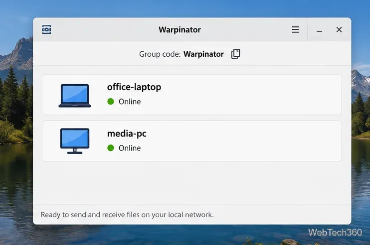 Finestra principale di Warpinator che mostra due computer Linux disponibili sulla rete locale