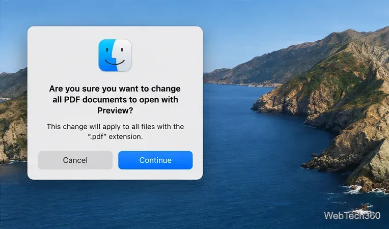 Boîte de confirmation macOS pour modifier l'ouverture de tous les fichiers PDF dans Aperçu